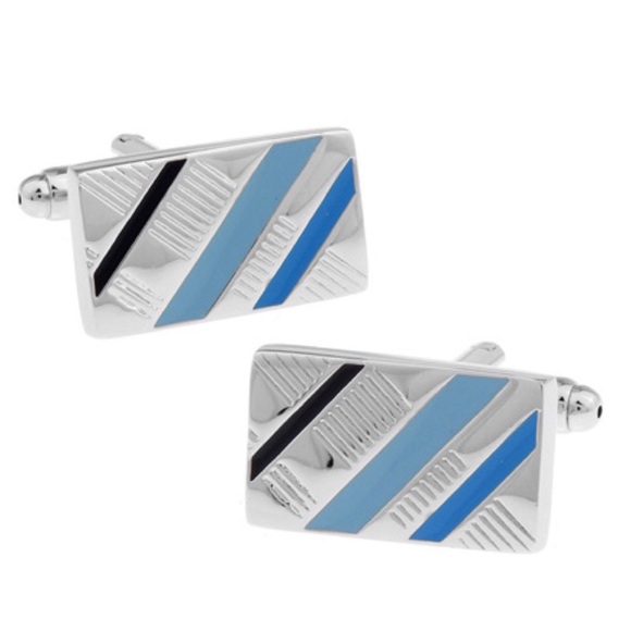 Other - Classic Blue, Silver and Black Stripe Cufflinks
